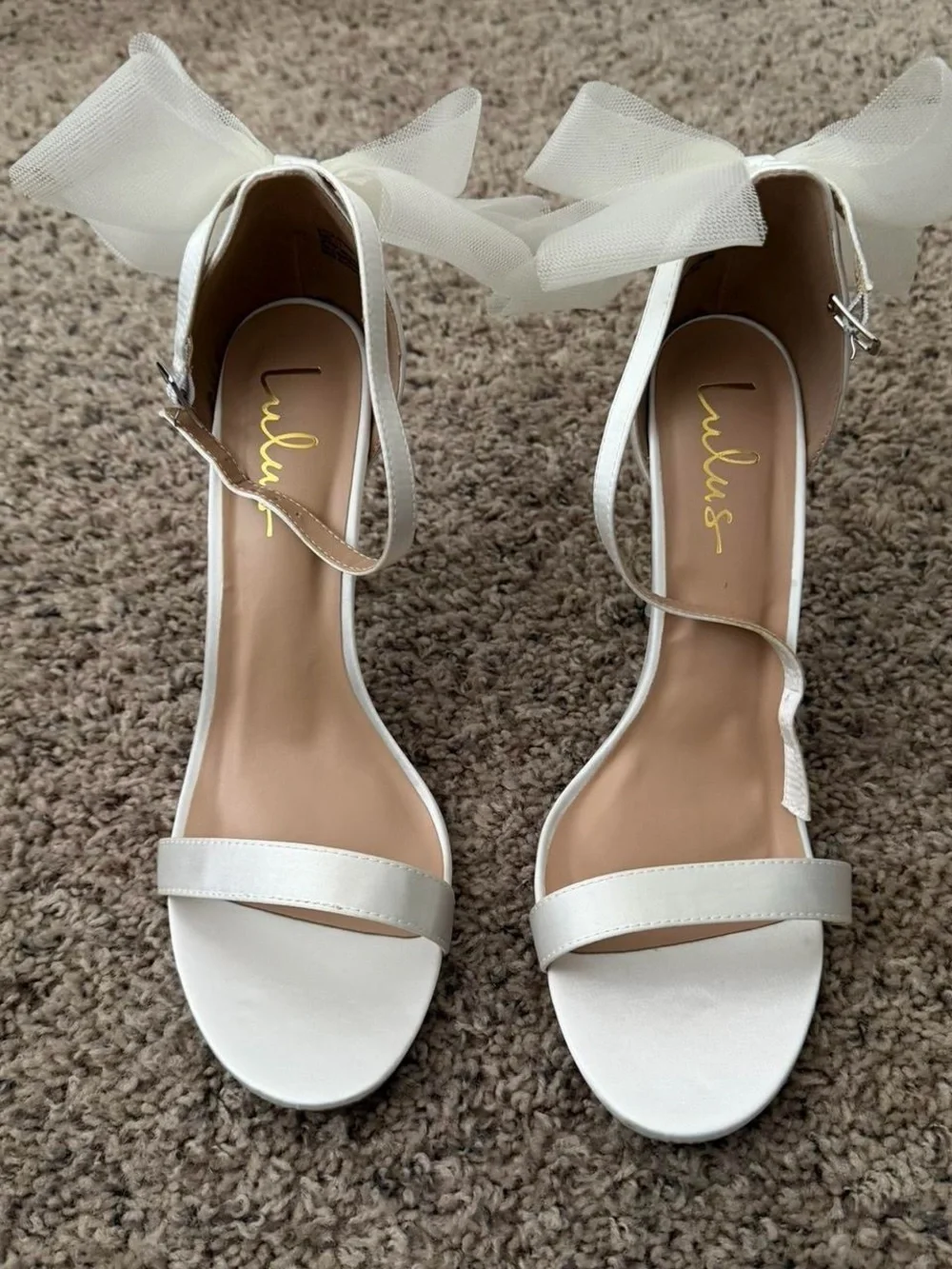 Elegant White Ankle-Strap Stiletto Heels with Bow